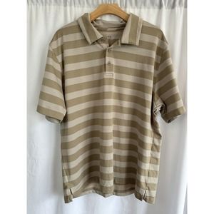 Under Armour Golf Polo Shirt Mens Size XL Heatgear Tan Striped Short Sleeve